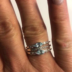 Silpada sterling silver stacking rings with cubic zirconias & blue topaz